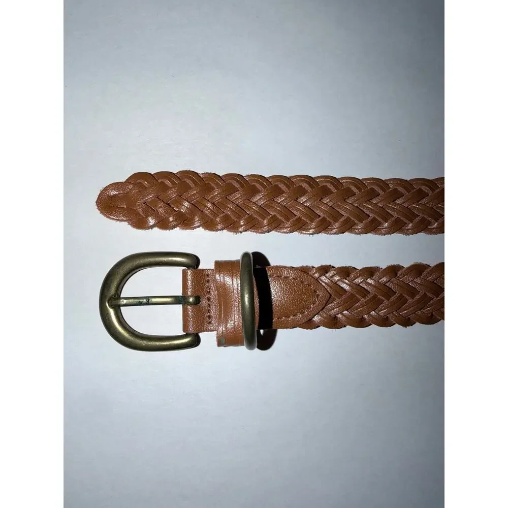 Tan leather braided belt made in Guatemala classic 34 unisex preppy nautical